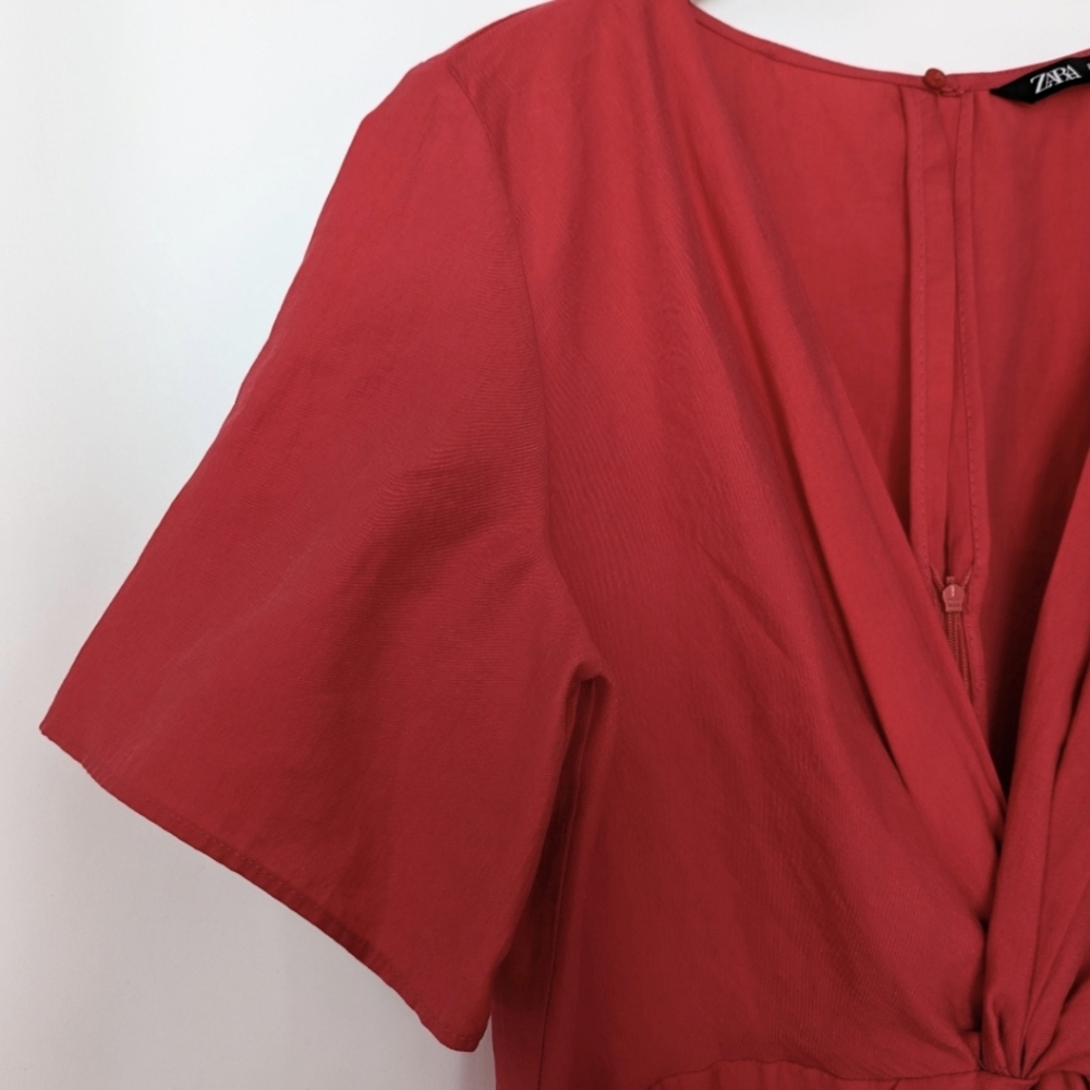 NWT Zara Midi Dress Sarong Style Twist Front Plunging Neckline Pockets Beachy L - Picture 9 of 17